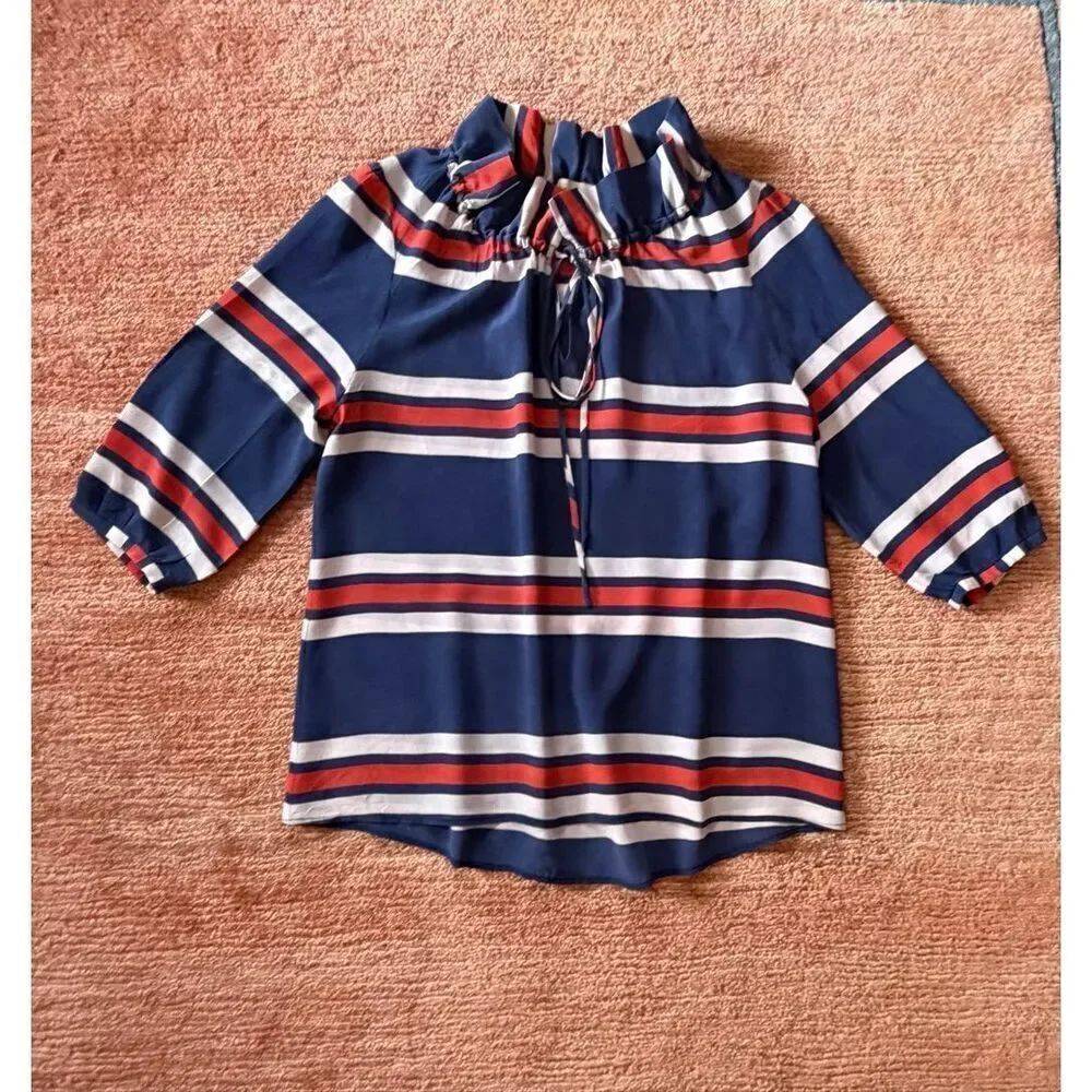 Annie Griffin 100% Silk Striped Blouse Size L